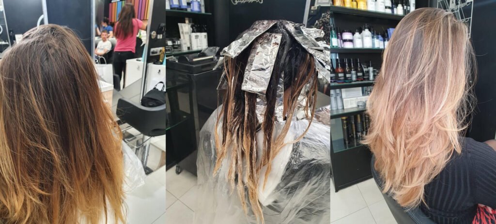 Zdjęcie przedstawia koloryzację duo color w salonie fryzjerskim na ursynowie