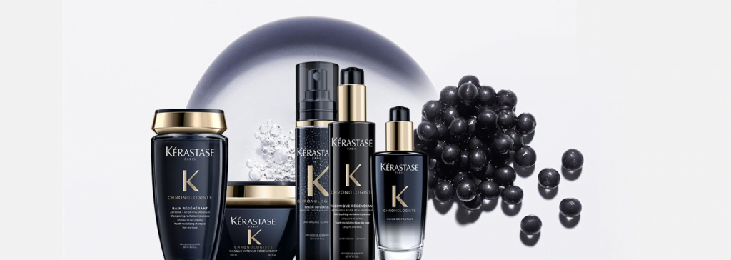 Produkty z gamy Kérastase Chronologiste - kąpiel, maska, olejek i krem termiczny do pielęgnacji włosów