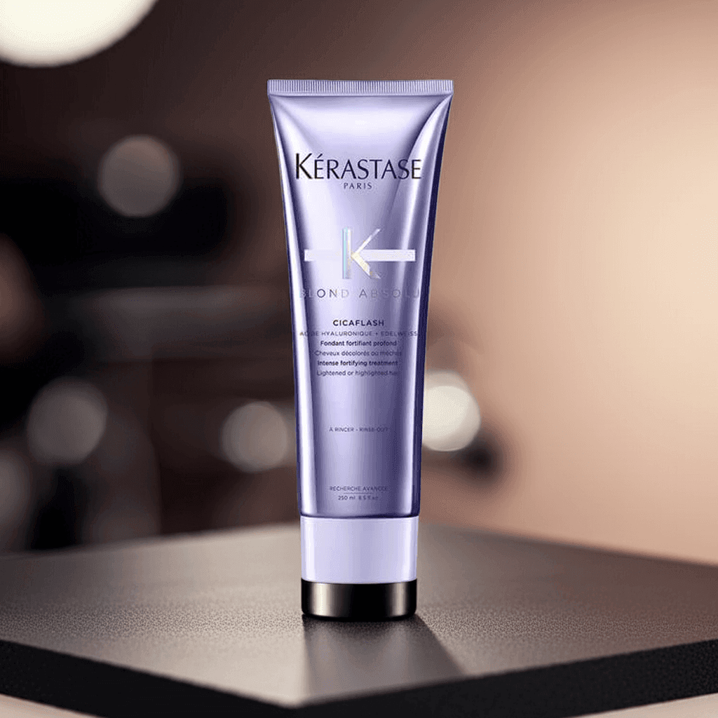 Odżywka Kérastase Blond Absolu Cicaflash 250 ml – intensywnie regenerujący produkt w fioletowej tubie, dedykowany włosom rozjaśnianym i blond.