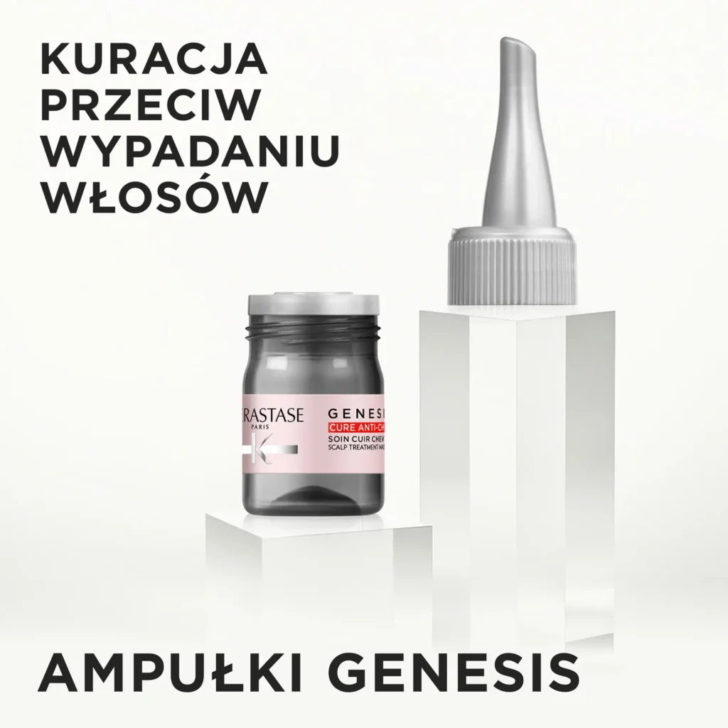 Ulotka Kerastase Genesis z ampułką i słoiczkiem kuracji przeciw wypadaniu włosów